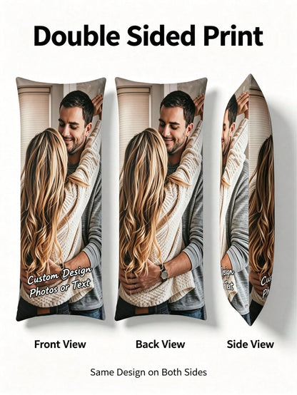 1pc Customized Double-Sided Photo Or Text Long Pillowcase, Personalized Gift, Suitable For Father's Day, Mother's Day, Halloween, Christmas, Christmas Eve, Valentine's Day, Birthday, Anniversary, Than