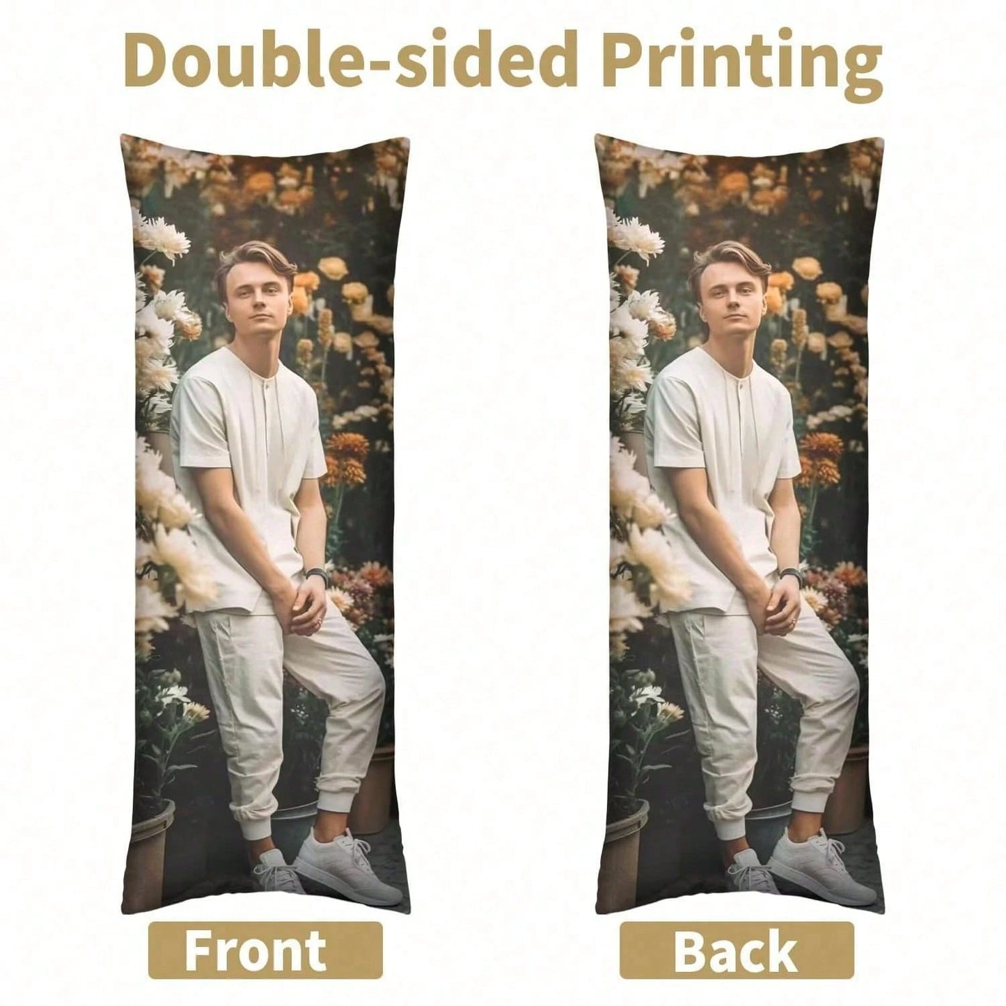 1pc Customized Double-Sided Photo Or Text Long Pillowcase, Personalized Gift, Suitable For Father's Day, Mother's Day, Halloween, Christmas, Christmas Eve, Valentine's Day, Birthday, Anniversary, Than