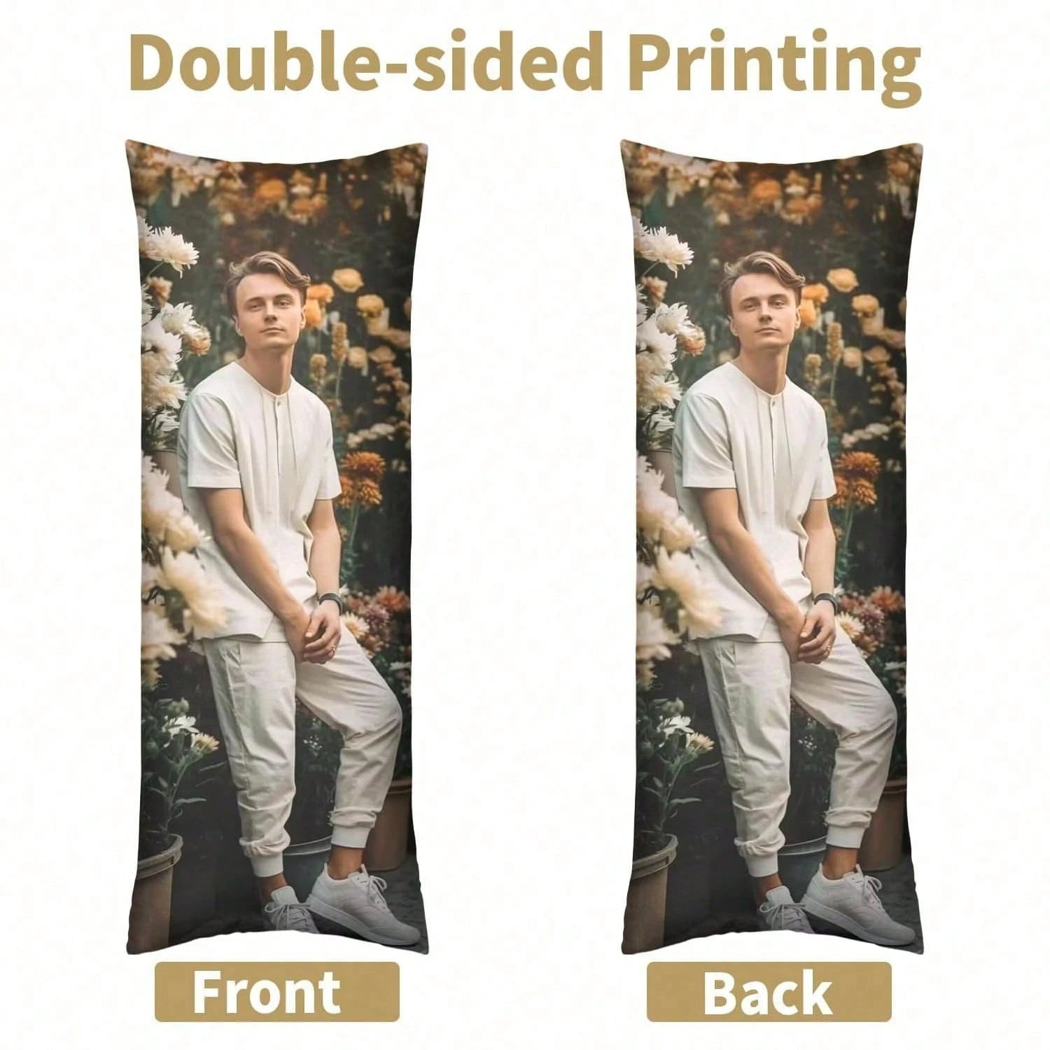 1pc Customized Double-Sided Photo Or Text Long Pillowcase, Personalized Gift, Suitable For Father's Day, Mother's Day, Halloween, Christmas, Christmas Eve, Valentine's Day, Birthday, Anniversary, Than