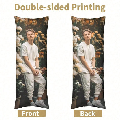 1pc Customized Double-Sided Photo Or Text Long Pillowcase, Personalized Gift, Suitable For Father's Day, Mother's Day, Halloween, Christmas, Christmas Eve, Valentine's Day, Birthday, Anniversary, Than