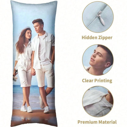 1pc Customized Double-Sided Photo Or Text Long Pillowcase, Personalized Gift, Suitable For Father's Day, Mother's Day, Halloween, Christmas, Christmas Eve, Valentine's Day, Birthday, Anniversary, Than