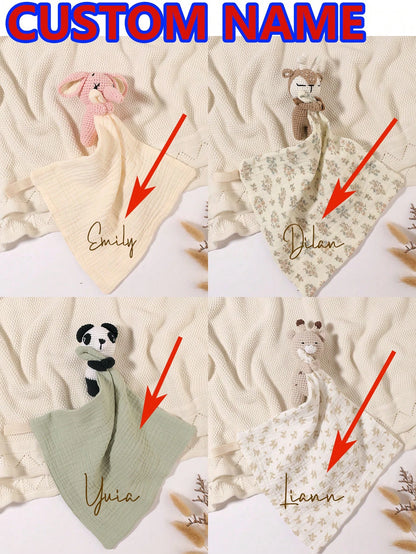 1pc Customized Embroidered Name Rabbit Face Towel/Handkerchief/Bib, Soft Baby Comforter Cloth, Decoration Gift For Baby Boys And Girls, Pink/White/Khaki
