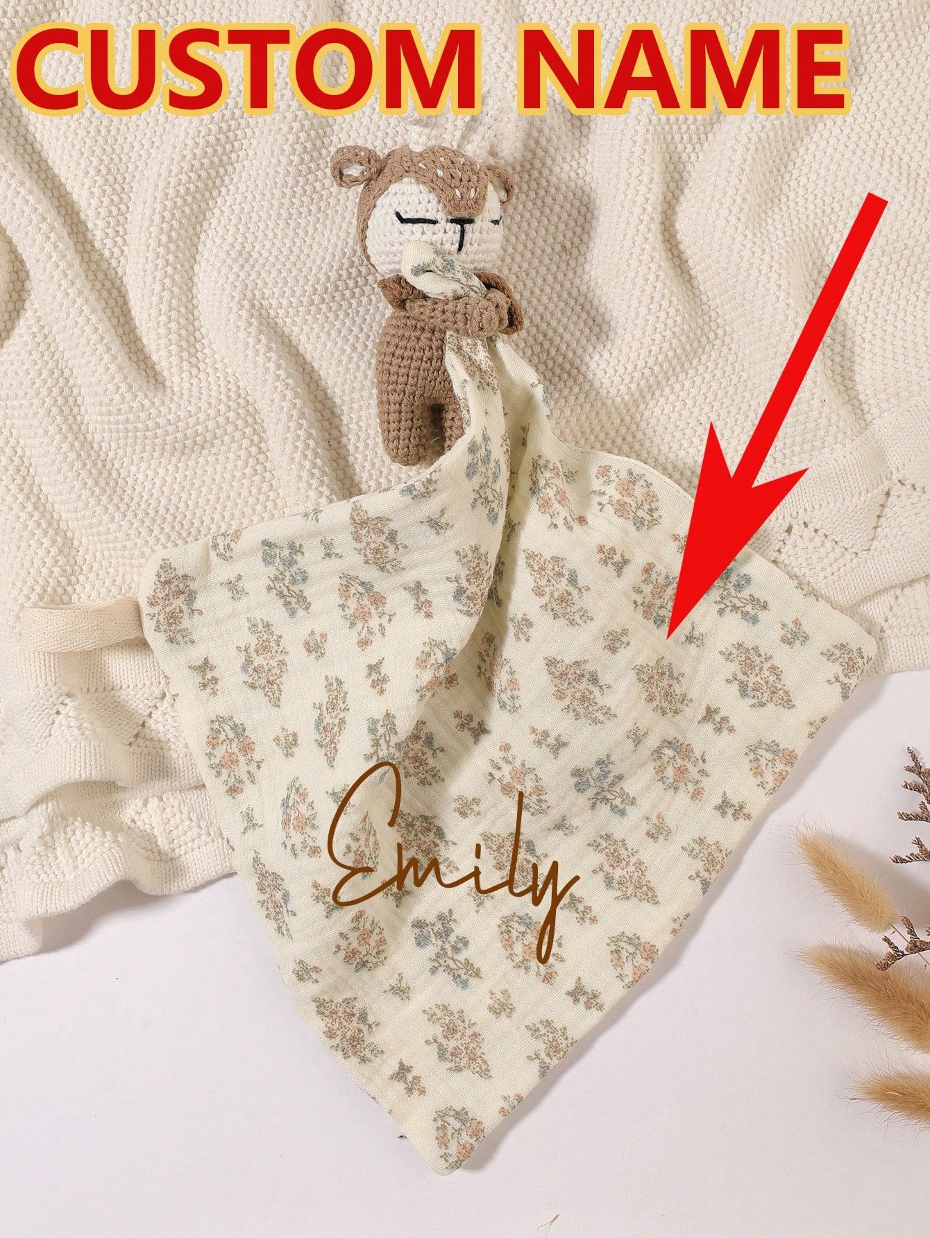 1pc Customized Embroidered Name Rabbit Face Towel/Handkerchief/Bib, Soft Baby Comforter Cloth, Decoration Gift For Baby Boys And Girls, Pink/White/Khaki