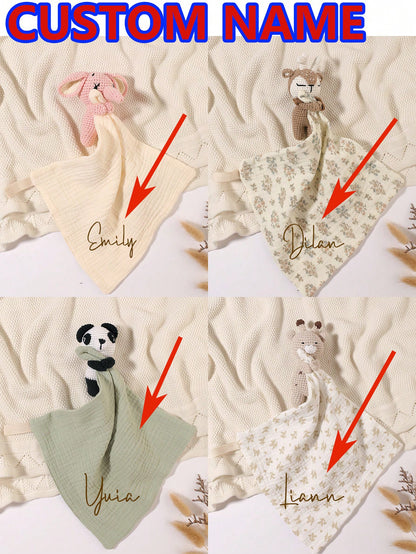 1pc Customized Embroidered Name Rabbit Face Towel/Handkerchief/Bib, Soft Baby Comforter Cloth, Decoration Gift For Baby Boys And Girls, Pink/White/Khaki