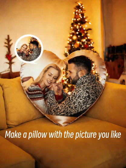 1pc Customized Heart-Shaped Throw Pillow, You Can Make Your Favorite Photo (Family Photo/Selfie/Pet Photo/Friends Group Photo/Party Photo) Into A Personalized Pillow, Suitable For Home Decor, Holiday