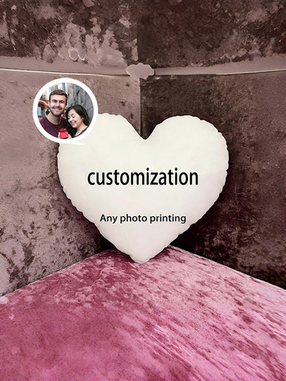 1pc Customized Heart-Shaped Throw Pillow, You Can Make Your Favorite Photo (Family Photo/Selfie/Pet Photo/Friends Group Photo/Party Photo) Into A Personalized Pillow, Suitable For Home Decor, Holiday