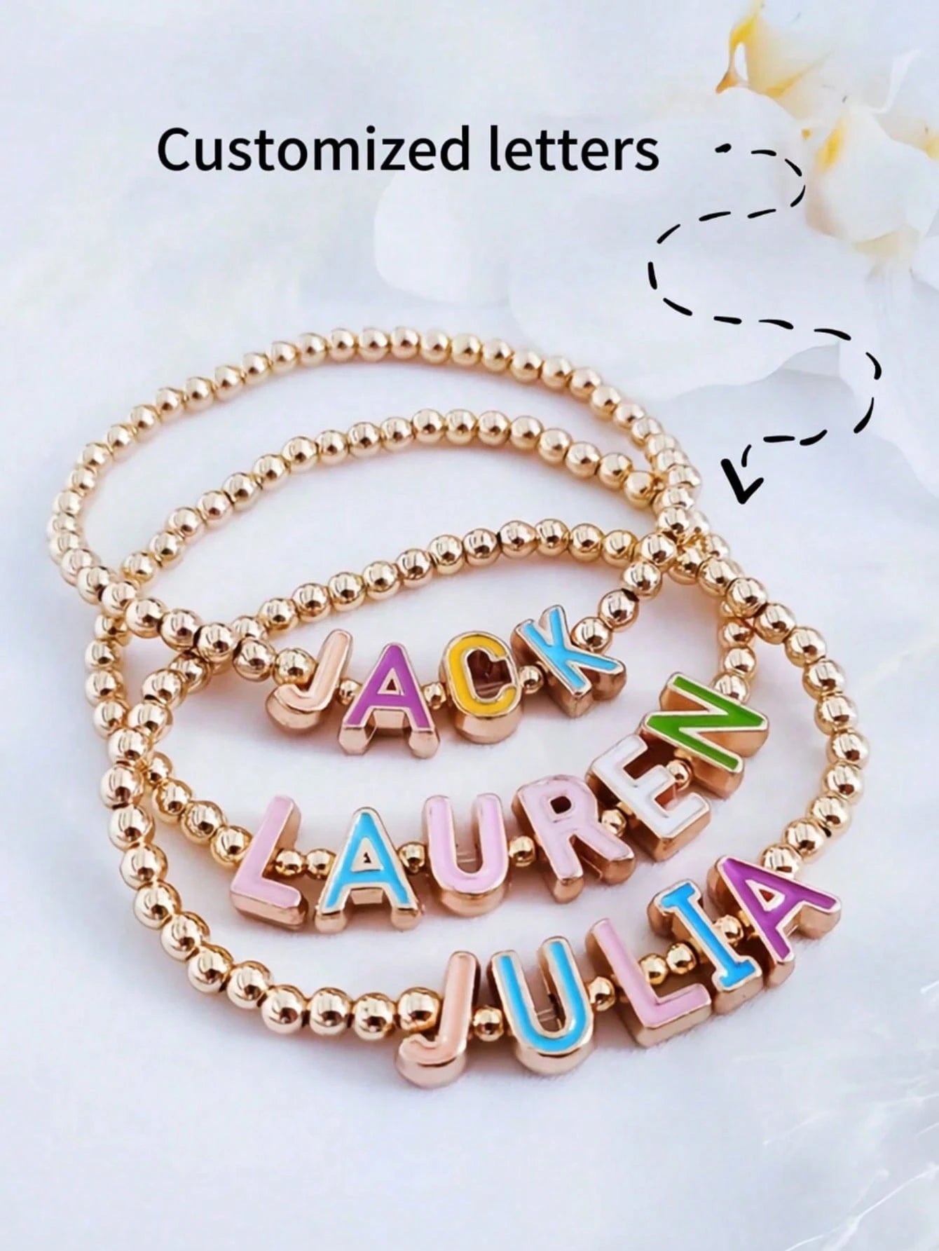 1pc Customized Vintage Letter Name & Blessing Ceramic Beads Stacked Bracelet Set, Valentine's Gift For Women, Gift Box With Blue & White Ceramic Letter Disc Elastic Bracelet, Birthday Gift, Anniversar