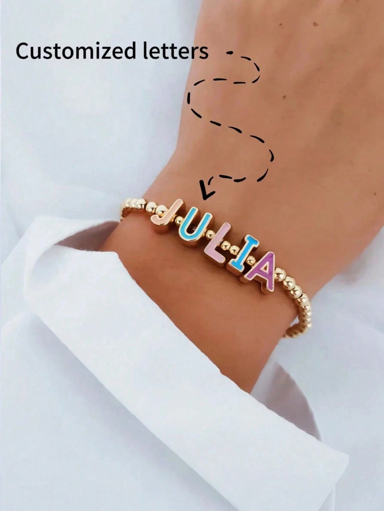 1pc Customized Vintage Letter Name & Blessing Ceramic Beads Stacked Bracelet Set, Valentine's Gift For Women, Gift Box With Blue & White Ceramic Letter Disc Elastic Bracelet, Birthday Gift, Anniversar