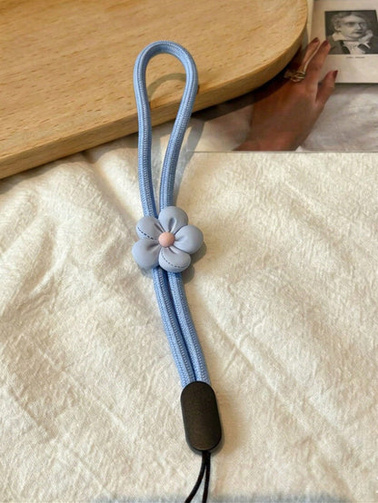 1pc Cute 3D Flower Phone Lanyard Wrist Strap Anti-Lost Phone Rope Macaron Color Soft Braided Wristband USB Drive Key Wrist Rope Pendant