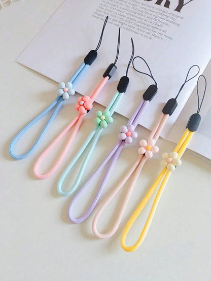 1pc Cute 3D Flower Phone Lanyard Wrist Strap Anti-Lost Phone Rope Macaron Color Soft Braided Wristband USB Drive Key Wrist Rope Pendant