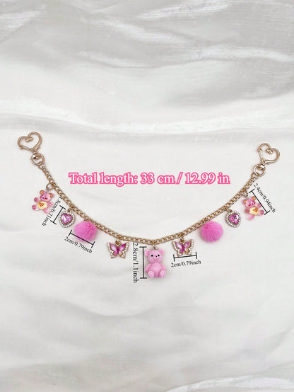 1pc Cute Bear Bag Charm, Niche Design Fashion Furball Decoration For Women's Bags, Exquisite Rhinestone Butterfly & Heart Pendant, Transparent Bear Texture Chain Pendant, Casual Style Travel Luggage C