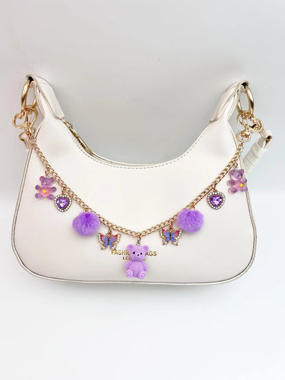 1pc Cute Bear Bag Charm, Niche Design Fashion Furball Decoration For Women's Bags, Exquisite Rhinestone Butterfly & Heart Pendant, Transparent Bear Texture Chain Pendant, Casual Style Travel Luggage C