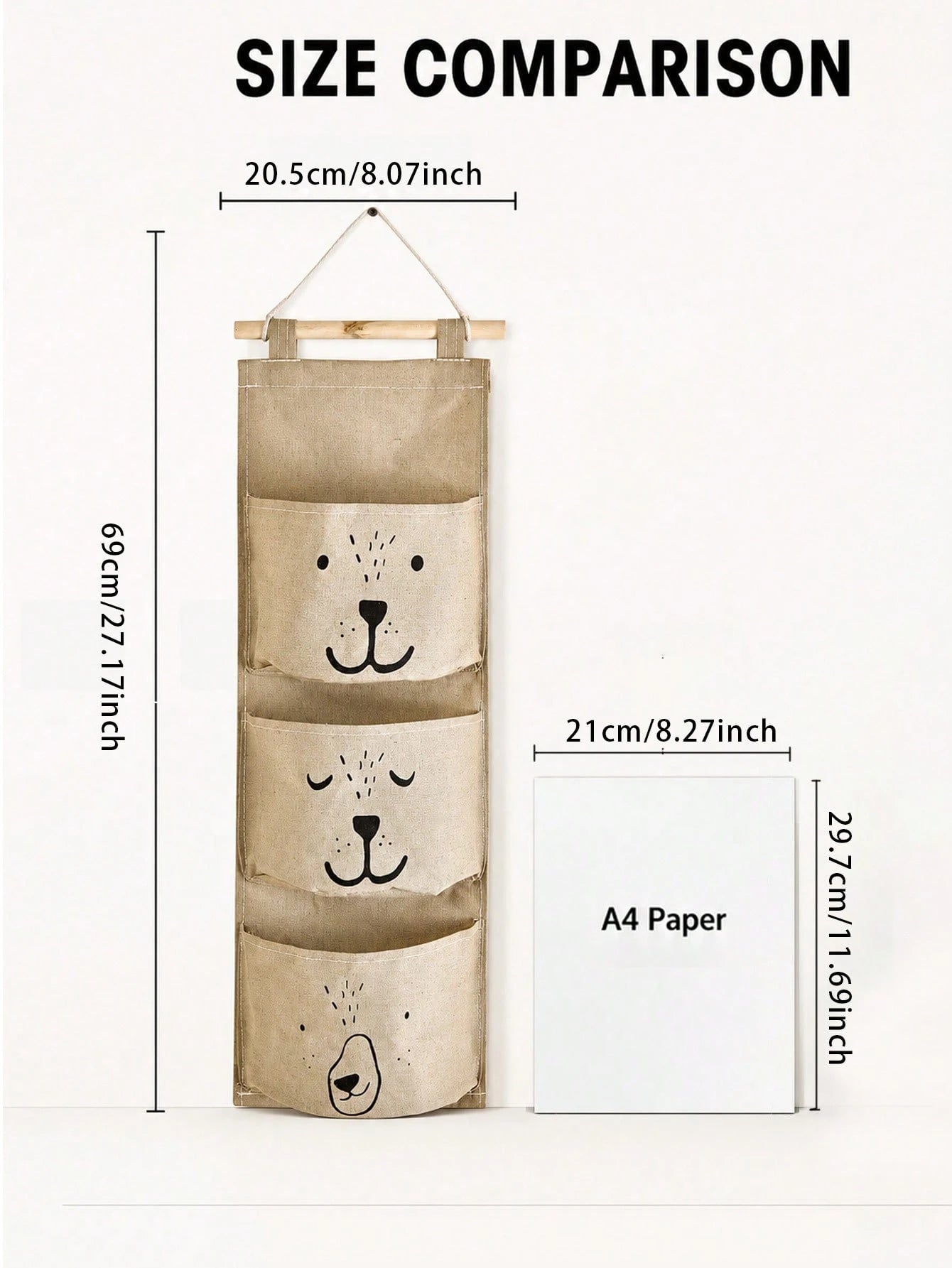 1pc Cute Hanging Storage Bag With 3 Pockets In Different Smiling Bear Patterns. Hang By Bedside, Wall Or Door To Easily Store Small Items, Adding Warmth To Your Life- Hooks Not Included (Random Color