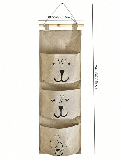 1pc Cute Hanging Storage Bag With 3 Pockets In Different Smiling Bear Patterns. Hang By Bedside, Wall Or Door To Easily Store Small Items, Adding Warmth To Your Life- Hooks Not Included (Random Color