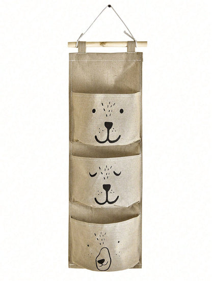 1pc Cute Hanging Storage Bag With 3 Pockets In Different Smiling Bear Patterns. Hang By Bedside, Wall Or Door To Easily Store Small Items, Adding Warmth To Your Life- Hooks Not Included (Random Color