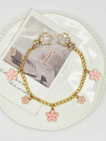 1pc,Cute Pink Cherry Blossom Five-Petal Flower Bag Chain,Women's Bag Charm,Wallet Decoration And Chain,Backpack Accessory,Bag Accessory,Travel Essential,Keychain/Pants Charm,Charming Women's Car Acces