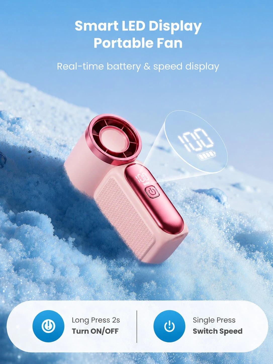 1pc Cute Portable Handheld Cooling Fan 6 Speed Wind Adjustable LED Display Rechargeable Mini Fan Lightweight Pocket Size Makeup Fan For Children Ladies Outdoor Carry