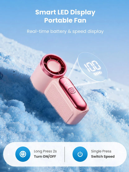 1pc Cute Portable Handheld Cooling Fan 6 Speed Wind Adjustable LED Display Rechargeable Mini Fan Lightweight Pocket Size Makeup Fan For Children Ladies Outdoor Carry