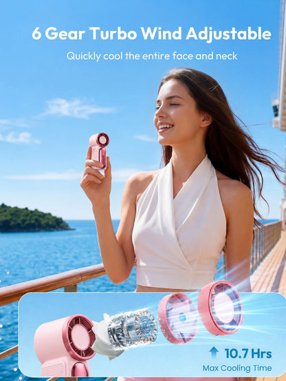 1pc Cute Portable Handheld Cooling Fan 6 Speed Wind Adjustable LED Display Rechargeable Mini Fan Lightweight Pocket Size Makeup Fan For Children Ladies Outdoor Carry