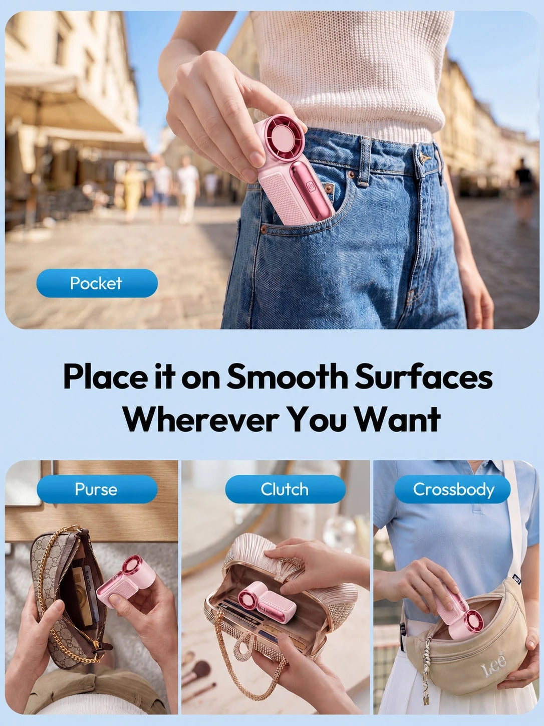 1pc Cute Portable Handheld Cooling Fan 6 Speed Wind Adjustable LED Display Rechargeable Mini Fan Lightweight Pocket Size Makeup Fan For Children Ladies Outdoor Carry