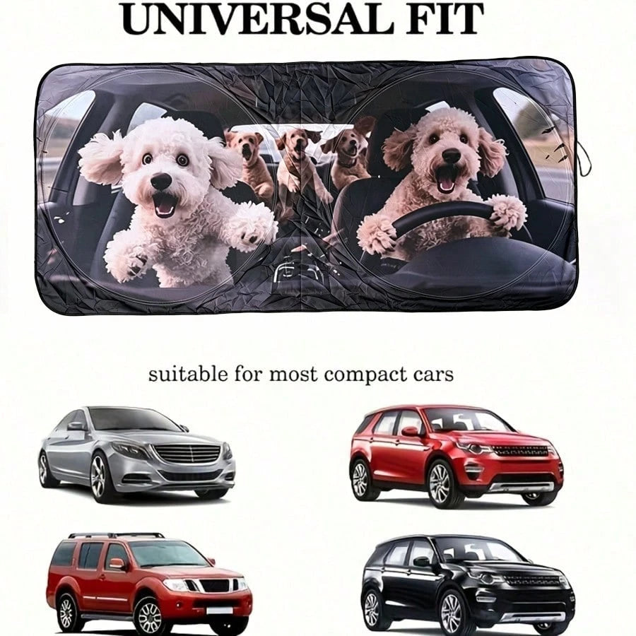 1pc Cute Puppy Car Sun Visor, Fashionable Women's Sunshade, Made Of Polyester Fiber Exterior And Black Rubber Interior, Fits Various Car Front Windshields, Provides Heat Insulation And Privacy Protect