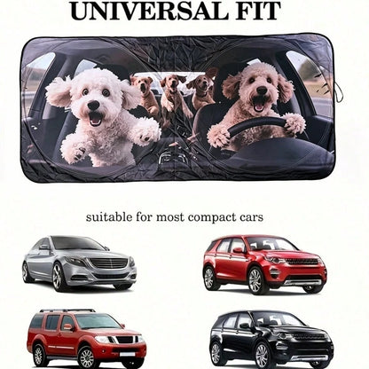 1pc Cute Puppy Car Sun Visor, Fashionable Women's Sunshade, Made Of Polyester Fiber Exterior And Black Rubber Interior, Fits Various Car Front Windshields, Provides Heat Insulation And Privacy Protect