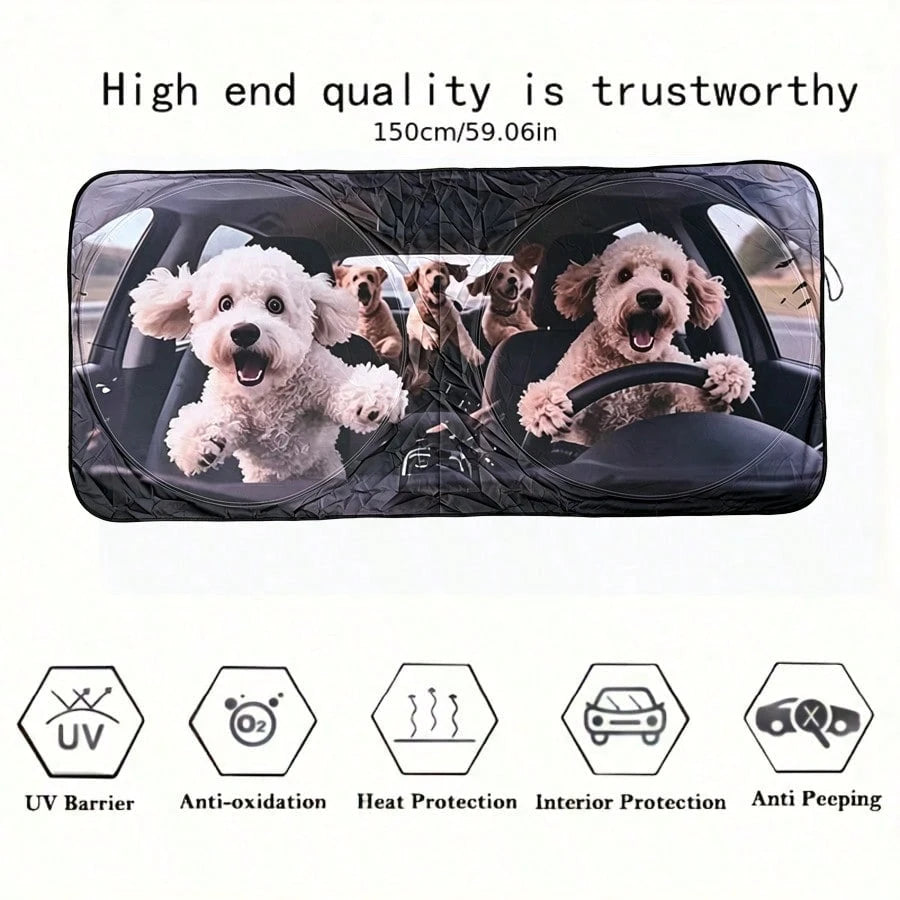 1pc Cute Puppy Car Sun Visor, Fashionable Women's Sunshade, Made Of Polyester Fiber Exterior And Black Rubber Interior, Fits Various Car Front Windshields, Provides Heat Insulation And Privacy Protect