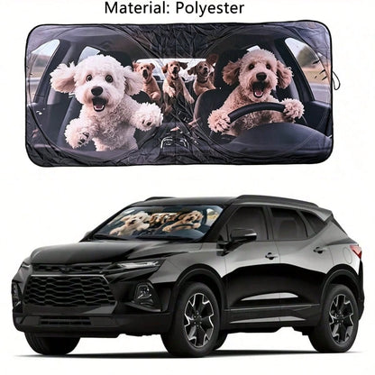 1pc Cute Puppy Car Sun Visor, Fashionable Women's Sunshade, Made Of Polyester Fiber Exterior And Black Rubber Interior, Fits Various Car Front Windshields, Provides Heat Insulation And Privacy Protect