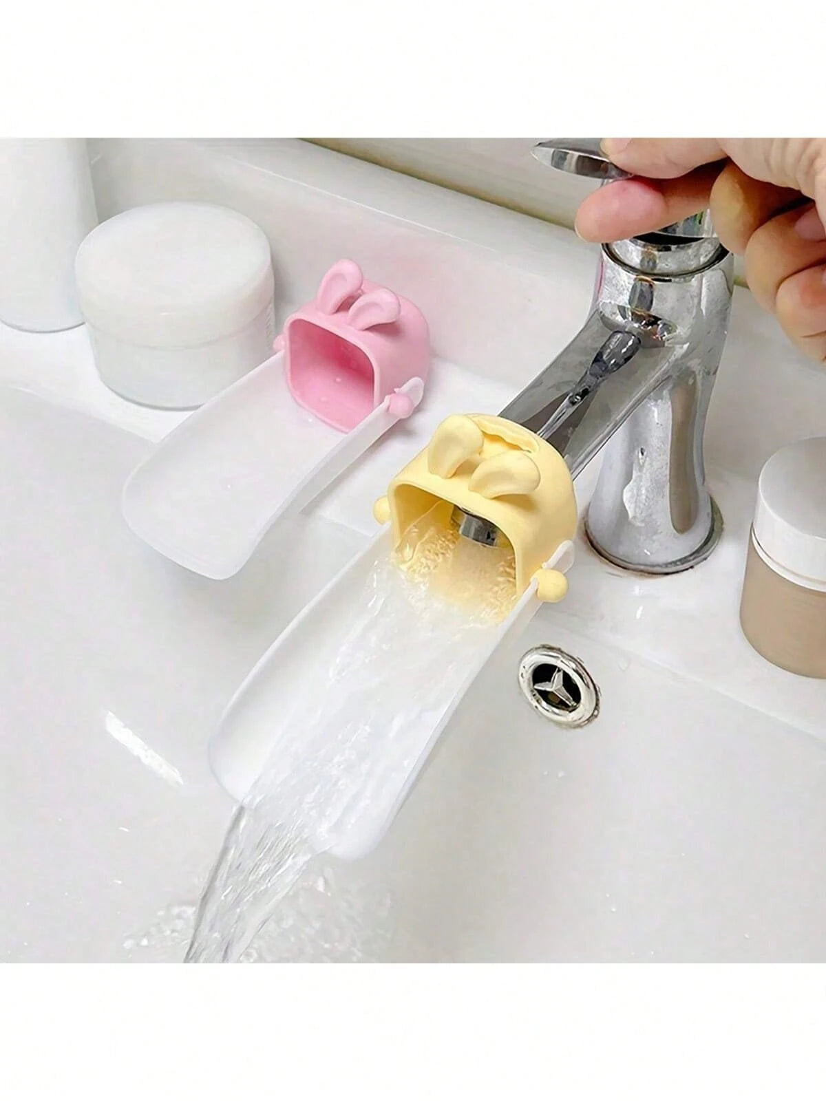 1pc Cute Rabbit Ear Faucet Extender, Baby Hand Washing Water Spout, Anti-Splash Plastic Sink, For Toddler Bathroom