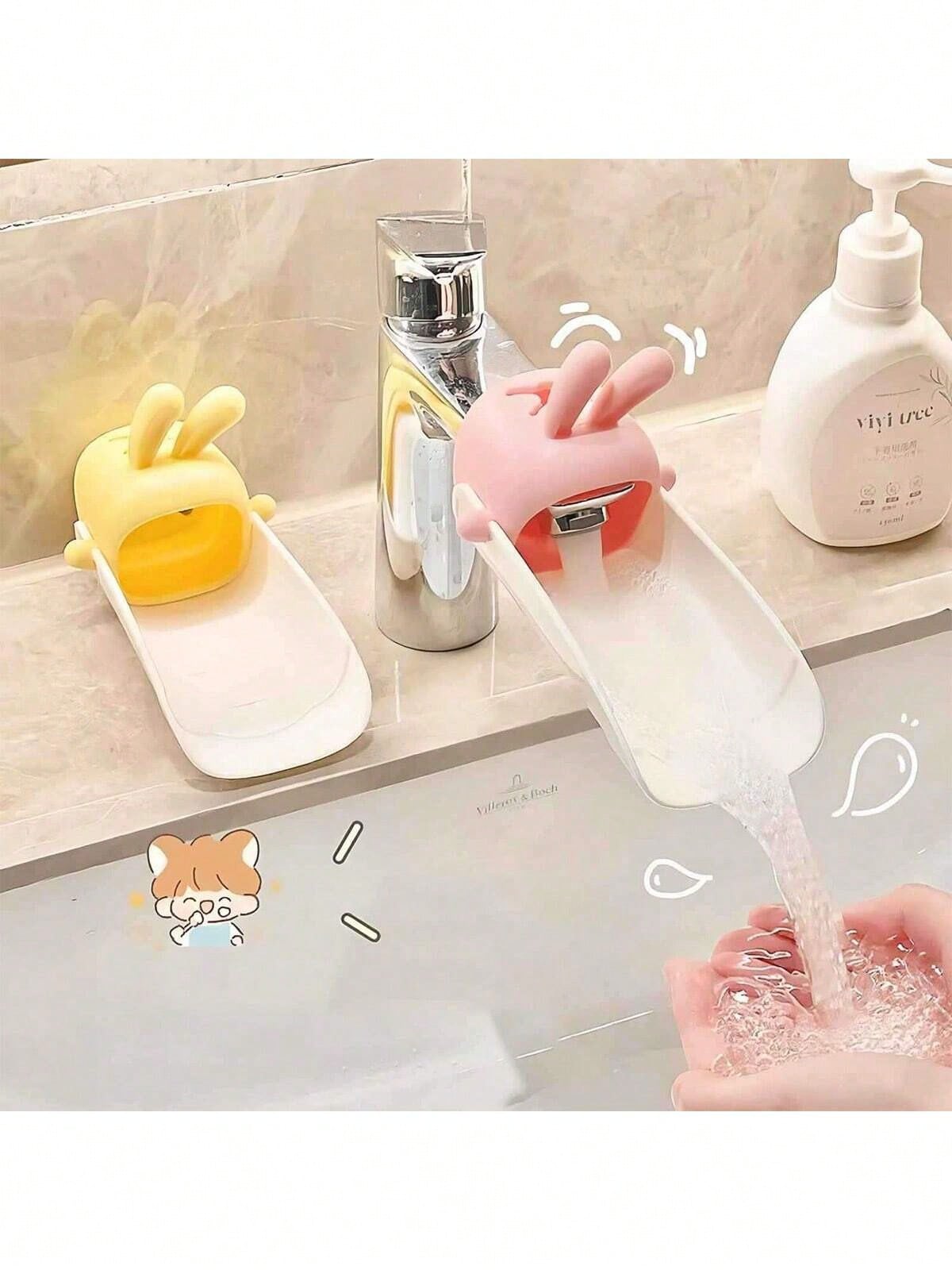 1pc Cute Rabbit Ear Faucet Extender, Baby Hand Washing Water Spout, Anti-Splash Plastic Sink, For Toddler Bathroom