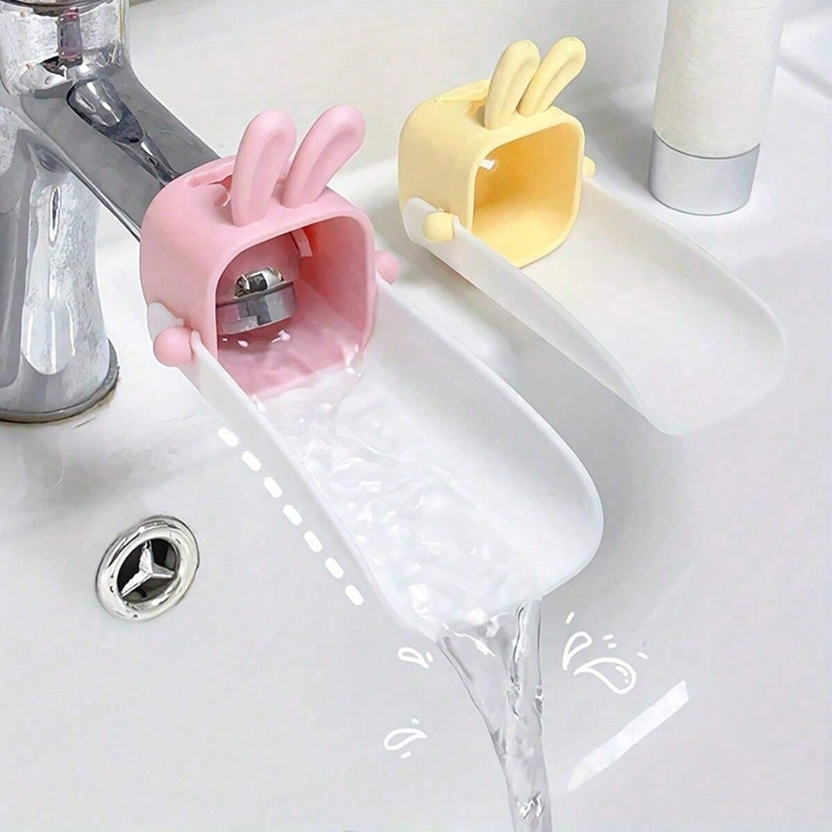 1pc Cute Rabbit Ear Faucet Extender, Baby Hand Washing Water Spout, Anti-Splash Plastic Sink, For Toddler Bathroom