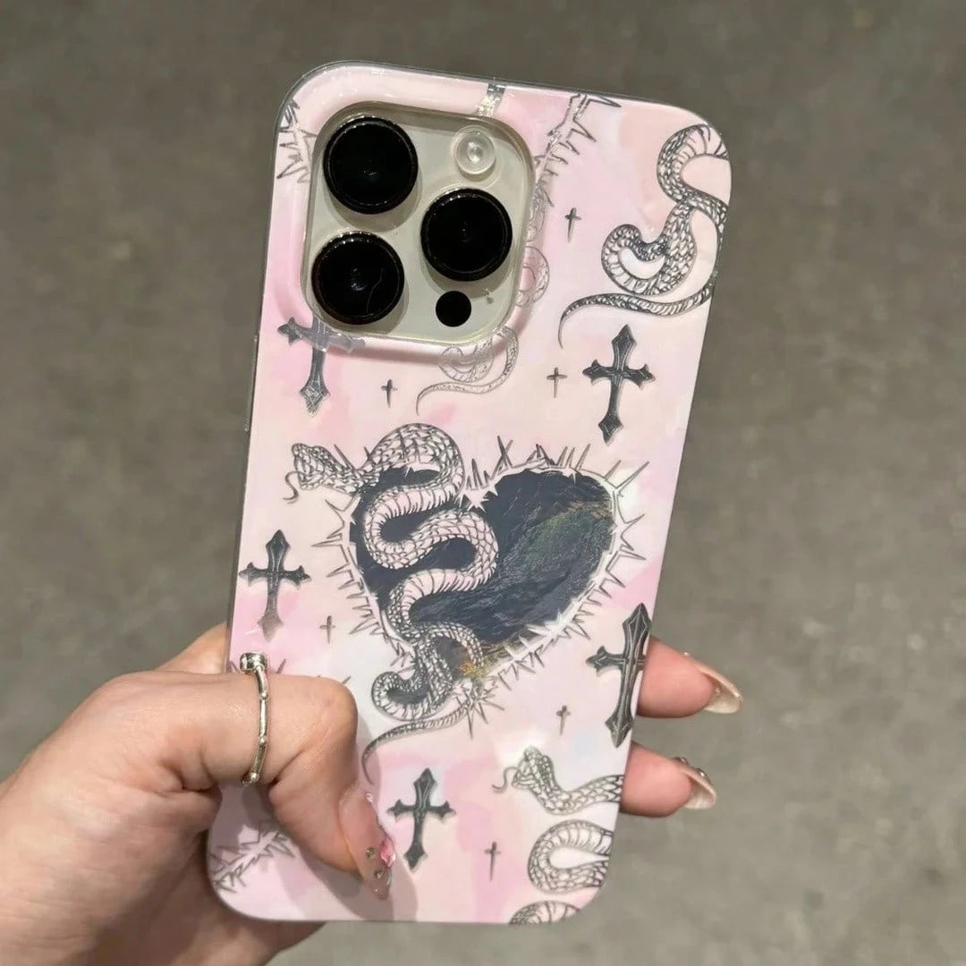 1PC Dark Style Small Snake Y2K Millennium Sweet & Spicy Thorn Pink Snake Pendant Card Holder Phone Case Compatible With Apple 15 Pro Max 16 Pro Apple Series Phone Case Protective Cover