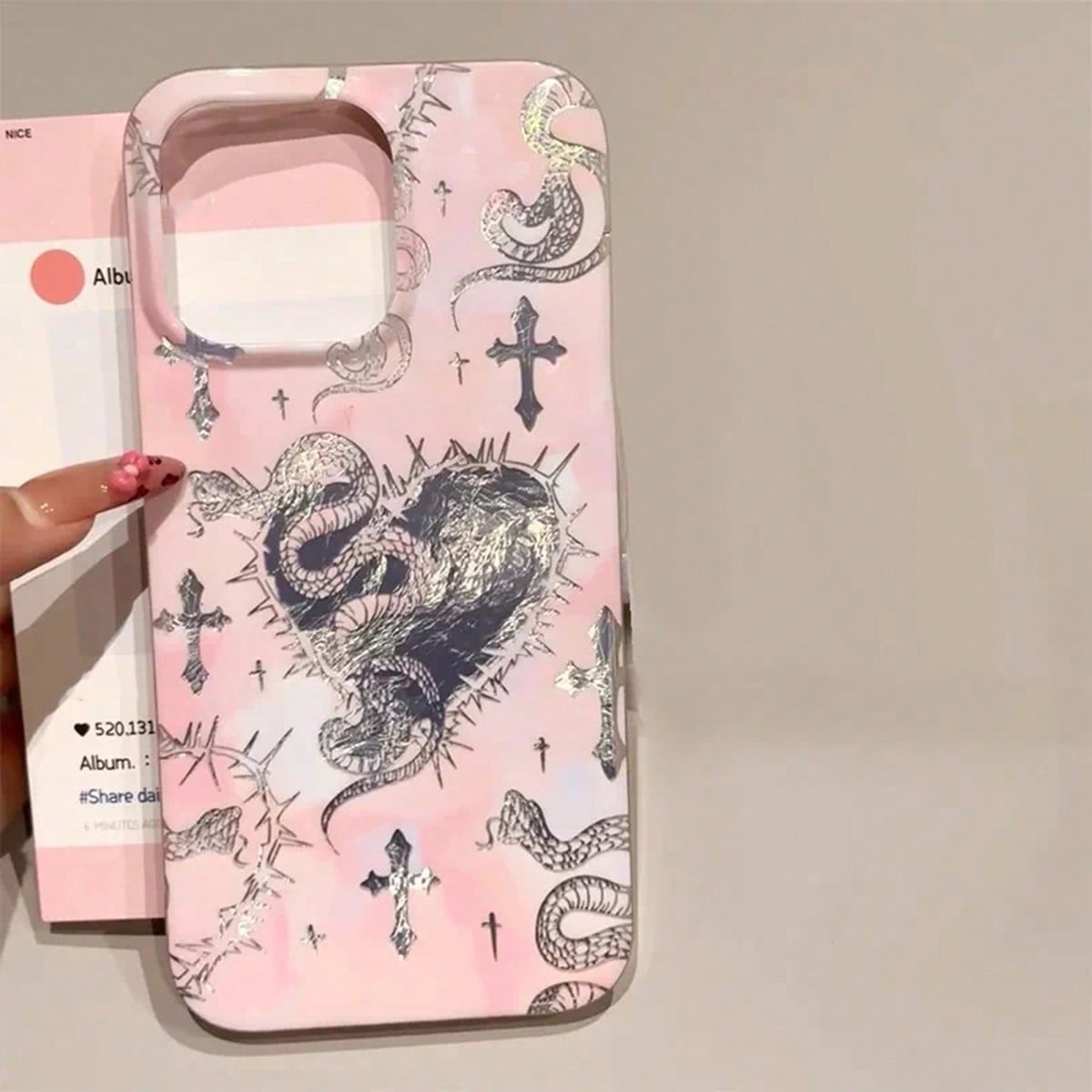 1PC Dark Style Small Snake Y2K Millennium Sweet & Spicy Thorn Pink Snake Pendant Card Holder Phone Case Compatible With Apple 15 Pro Max 16 Pro Apple Series Phone Case Protective Cover