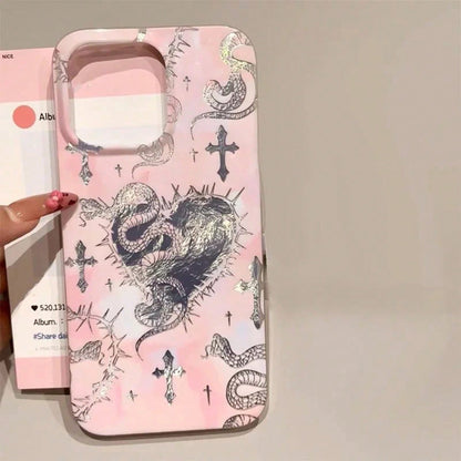 1PC Dark Style Small Snake Y2K Millennium Sweet & Spicy Thorn Pink Snake Pendant Card Holder Phone Case Compatible With Apple 15 Pro Max 16 Pro Apple Series Phone Case Protective Cover