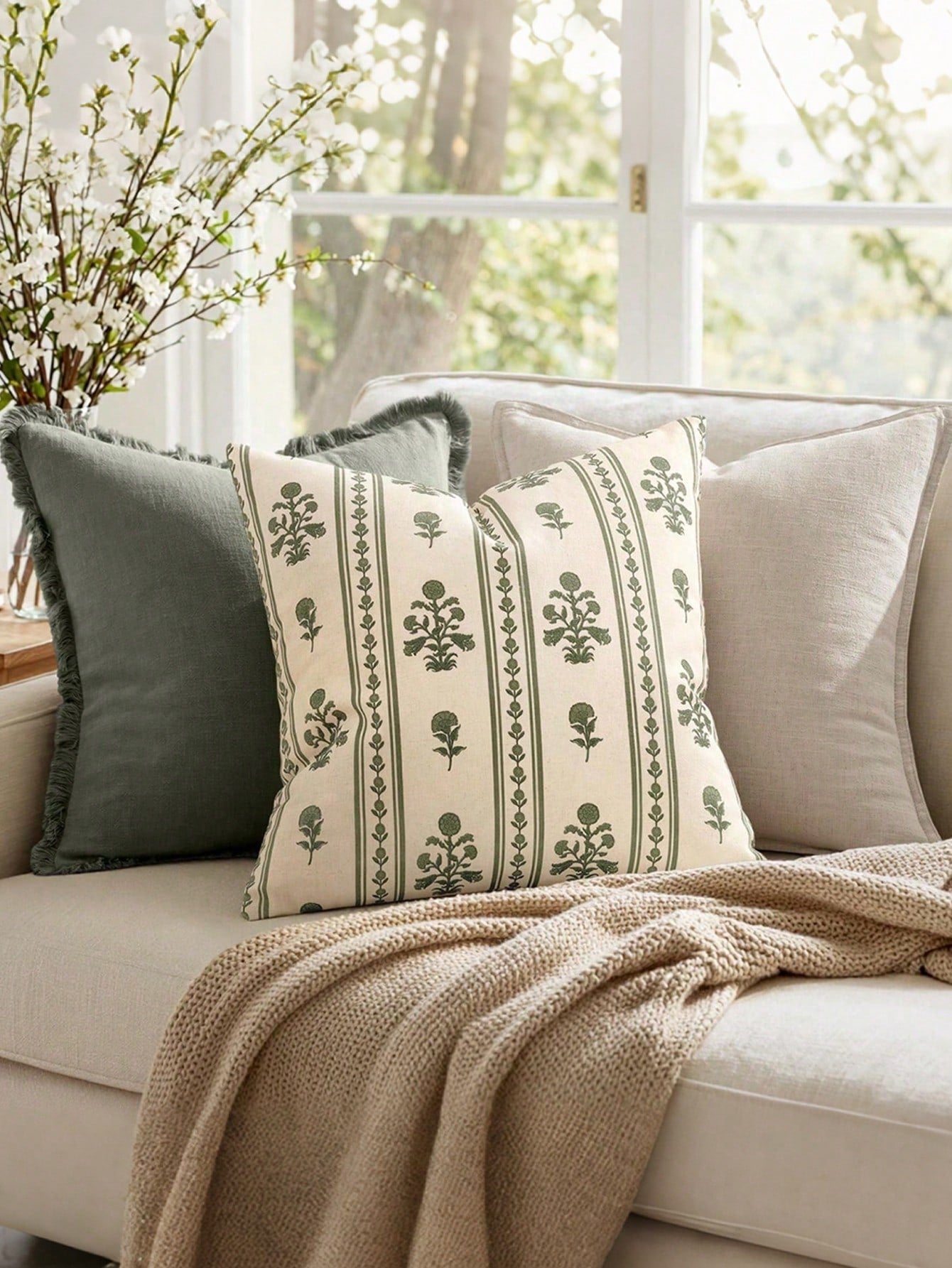 1pc Decorative Neutral Floral Print Throw Pillow Cover, Vintage Farmhouse Style Cushion Cover, Bohemian Home Decor, Suitable For Sofa, Chair, Long Sofa, Bedroom, Living Room, Summer Autumn Throw Pillo