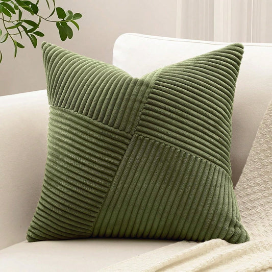 1pc Decorative Pillow Case, Soft Corduroy Solid Color Square Pillow Cover, Bohemian Striped Windmill Patchwork Texture Cushion Cover, Suitable For Sofa, Car, Bed, Living Room