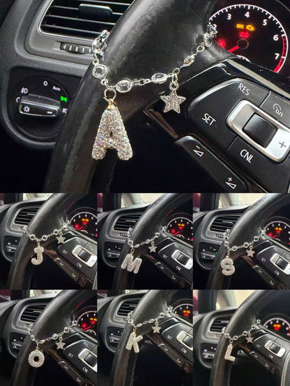 1pc Devil's Eye Flash Diamond Star Car Steering Wheel Chain Full Of Flash Letters Women's Car Interior Decoration Accessories
