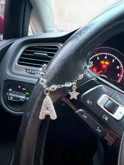1pc Devil's Eye Flash Diamond Star Car Steering Wheel Chain Full Of Flash Letters Women's Car Interior Decoration Accessories