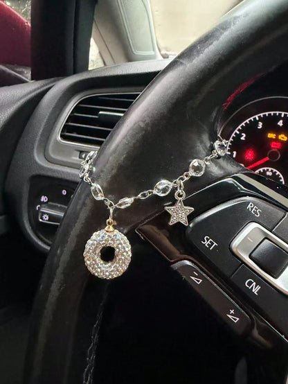 1pc Devil's Eye Flash Diamond Star Car Steering Wheel Chain Full Of Flash Letters Women's Car Interior Decoration Accessories