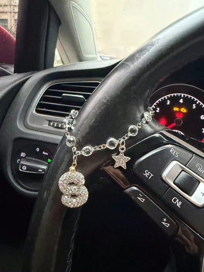 1pc Devil's Eye Flash Diamond Star Car Steering Wheel Chain Full Of Flash Letters Women's Car Interior Decoration Accessories