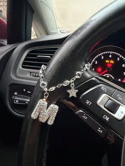 1pc Devil's Eye Flash Diamond Star Car Steering Wheel Chain Full Of Flash Letters Women's Car Interior Decoration Accessories