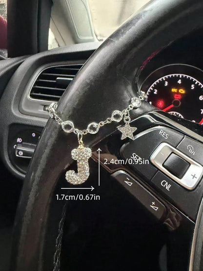1pc Devil's Eye Flash Diamond Star Car Steering Wheel Chain Full Of Flash Letters Women's Car Interior Decoration Accessories
