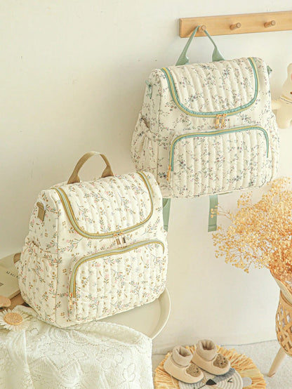 1pc Ditsy Floral Multi-Functional Large Capacity Diaper Bag Backpack, Can Be Hung On Stroller, Baby Shower Gift