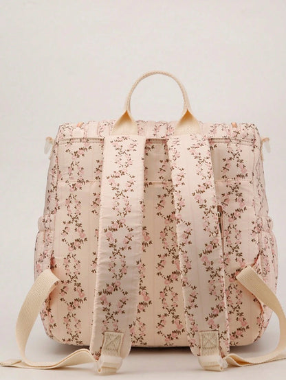 1pc Ditsy Floral Multi-Functional Large Capacity Diaper Bag Backpack, Can Be Hung On Stroller, Baby Shower Gift