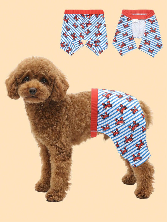 1pc Dog Swimming Trunks, Durable & Comfortable Quick-Dry Adjustable Waist Swim Shorts, UV Protection Swimwear- Ideal For Beach, Pool And Outdoor Fun, Crab Pattern