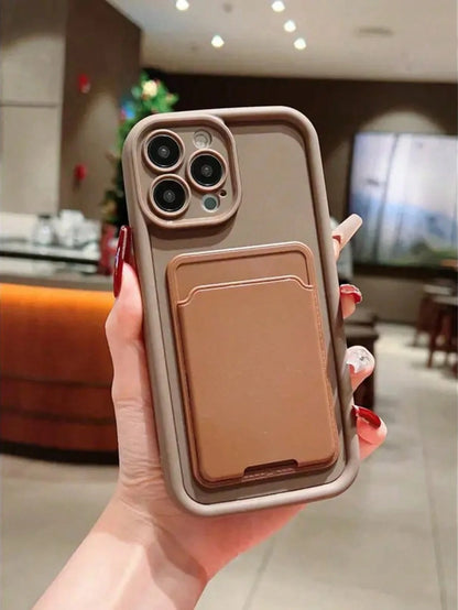 1pc Durable Fashionable Classic Solid Color Card Holder, Anti-Drop Textured Phone Case Suitable For Apple 11 11pro/11promax, 12 12pro/12promax, 13 13pro/13promax, 14 14pro/14promax 14plus, 15 15pro 15