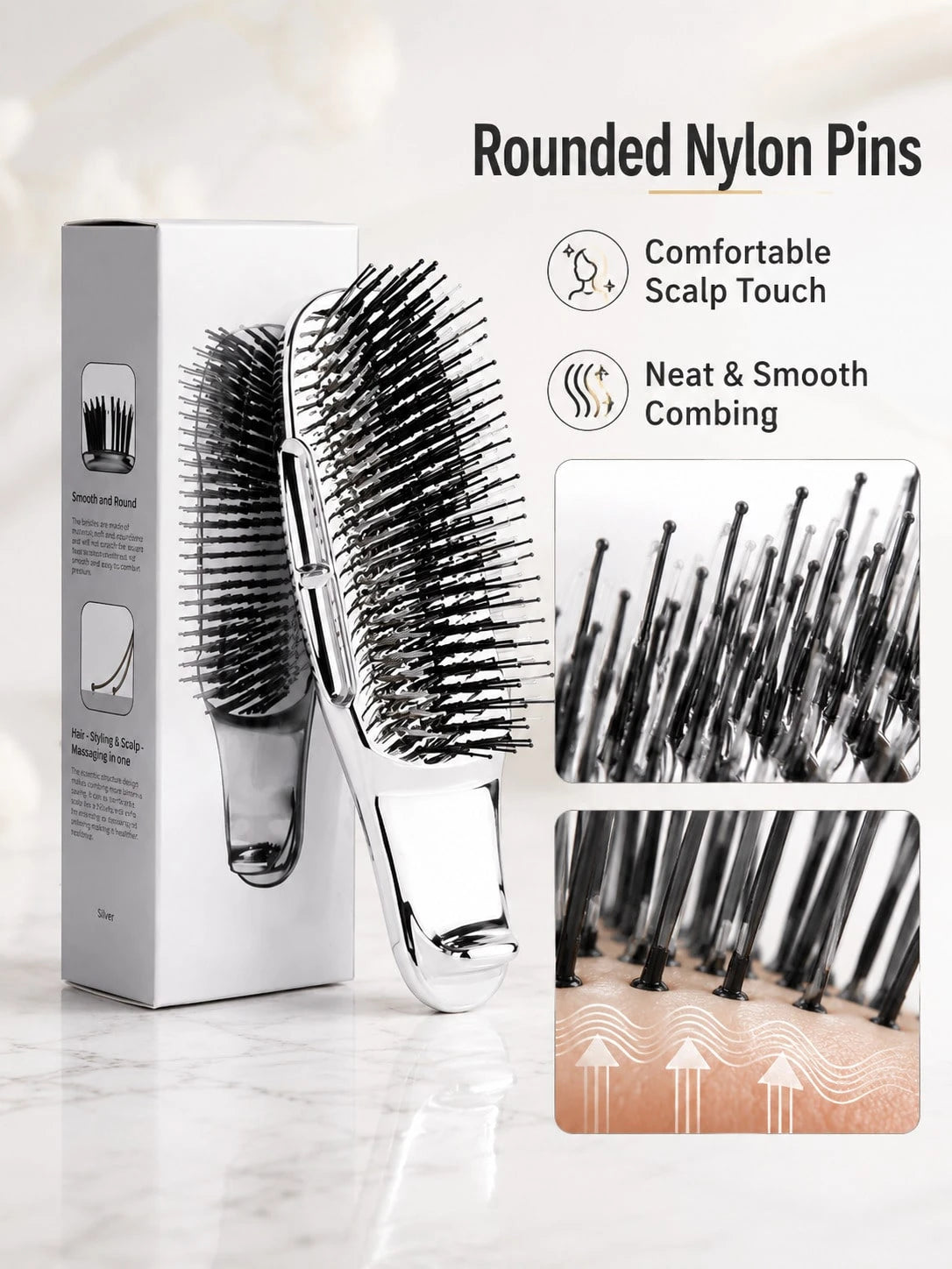 1pc Electroplated Massage Comb, Wet/Dry Hair Dual-Use Comb, Easily Detangle Hair, Scalp Massage Comb With Flexible Bristles, Suitable For Blow Drying And Straightening Hair, Including Thick/Curly/Thin