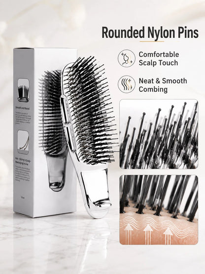 1pc Electroplated Massage Comb, Wet/Dry Hair Dual-Use Comb, Easily Detangle Hair, Scalp Massage Comb With Flexible Bristles, Suitable For Blow Drying And Straightening Hair, Including Thick/Curly/Thin