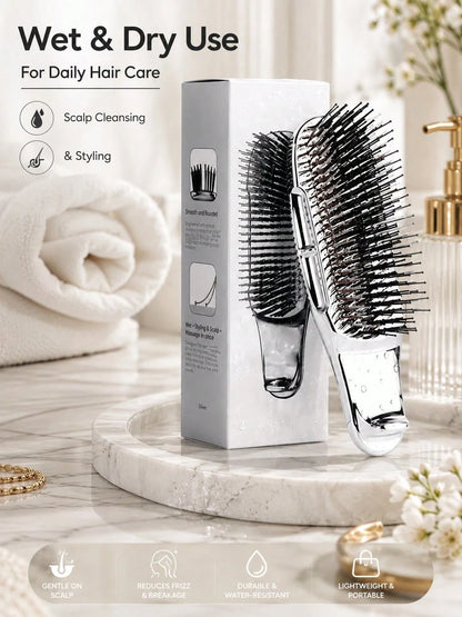 1pc Electroplated Massage Comb, Wet/Dry Hair Dual-Use Comb, Easily Detangle Hair, Scalp Massage Comb With Flexible Bristles, Suitable For Blow Drying And Straightening Hair, Including Thick/Curly/Thin