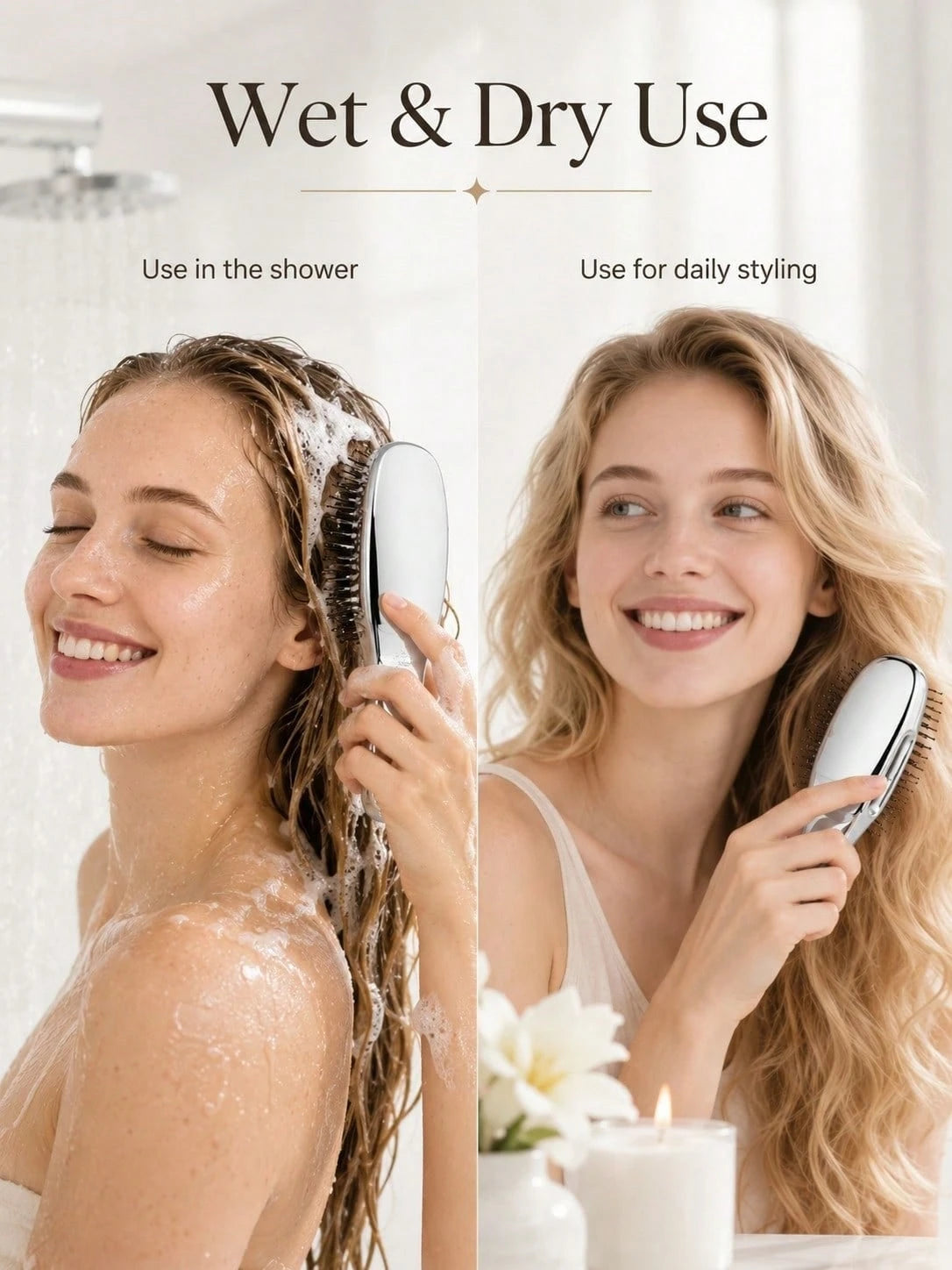1pc Electroplated Massage Comb, Wet/Dry Hair Dual-Use Comb, Easily Detangle Hair, Scalp Massage Comb With Flexible Bristles, Suitable For Blow Drying And Straightening Hair, Including Thick/Curly/Thin